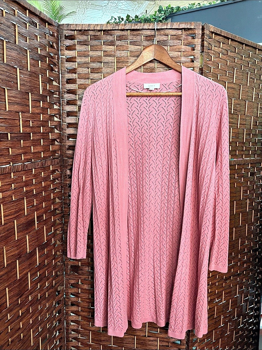 LOFT Open Front Knit Cardigan in Pink Size Medium Like New